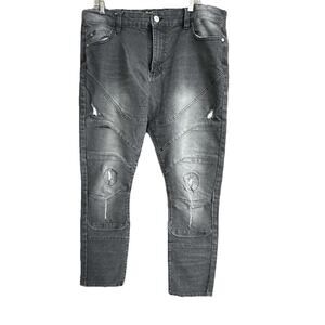 Billion Dollar Coin Black Men’s Moto Jeans 38X30 Distressed,Y2K Grunge Biker